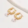 Wholesale 1 Pair Elegant Cute Sweet Flower Beaded Pearl 201 Stainless Steel 18K Gold Plated Earrings