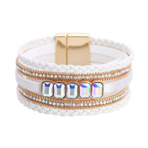Wholesale Bohemian fashion rhinestone color Crystal multi-layer leather women's bracelet hand-woven leather women's bracelet