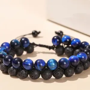 5a Blue Tigereye Volcanic Rock Woven Double-Layer Bracelet / 8mm
