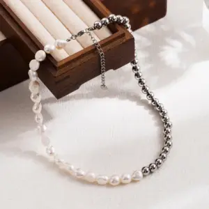 YK Irregular Shaped Pearl Necklace-Steel Color
