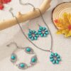 Wholesale Cross-border European and American women's new bohemian Retro fashion turquoise drop-shaped necklace earrings bracelet