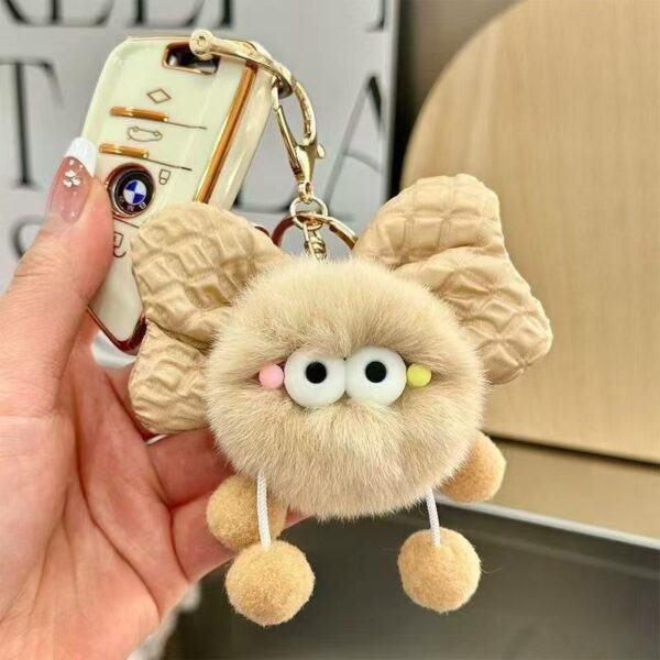 Wholesale New Cute Rex Rabbit Plush Bow Coal Ball Bag Pendant School Bag Car Doll Pendant Keychain Cartoon