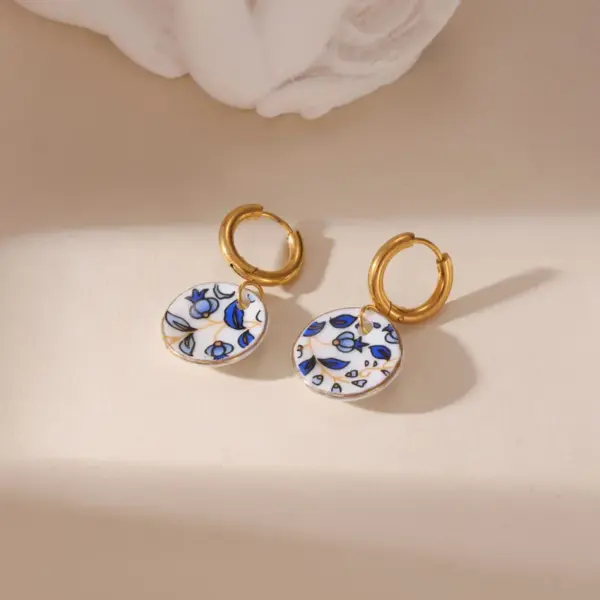 Wholesale Ion Plating (IP) 18K Gold Plated Cup Plate Teapot 304 Stainless Steel Ceramics Elegant Classical Waterproof Non Tarnish Drop Earrings