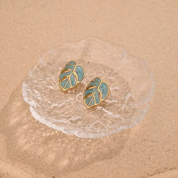 Wholesale 1 Pair/Package Casual Elegant Sweet Leaves Enamel Hollow Out 304 Stainless Steel Ear Studs