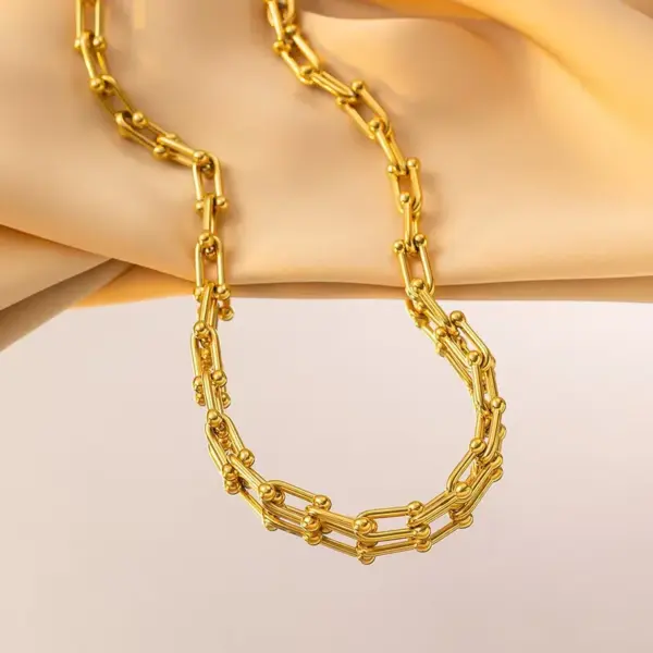 Wholesale 304 Stainless Steel U Shape PVD Coated 18K Real Gold Plated Elegant Simple Style Waterproof Non Tarnish Gold Bracelets Necklace