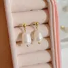 Wholesale PVD Coated Real Gold Plated 16K Gold White Gold Plated Gold Plating Geometric 304 Stainless Steel Freshwater Pearl Fashion Waterproof Non Tarnish Drop Earrings