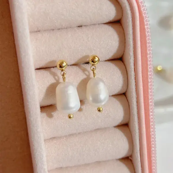 Wholesale PVD Coated Real Gold Plated 16K Gold White Gold Plated Gold Plating Geometric 304 Stainless Steel Freshwater Pearl Fashion Waterproof Non Tarnish Drop Earrings