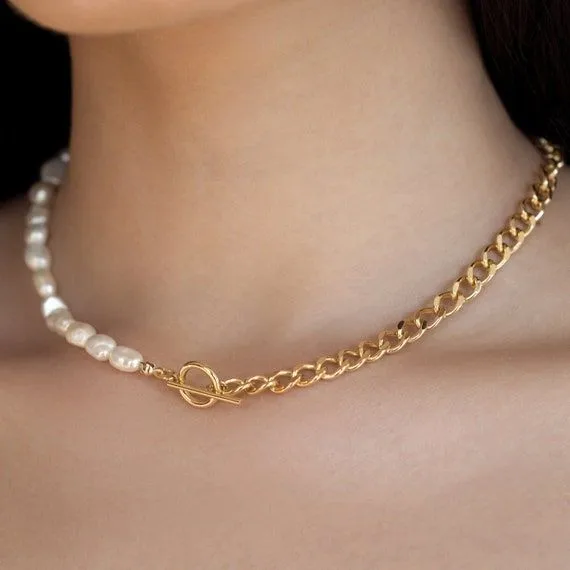 Wholesale 201 Stainless Steel Freshwater Pearl Color Block PVD Coated 18K Gold Plated Real Gold Plated Luxurious Romantic Waterproof Non Tarnish Beaded Plating Necklace