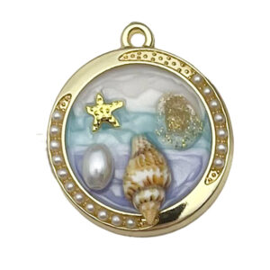1 purple ocean pearl 28x25mm-3.1g-22059 / Monet garden oil painting style three-dimensional pendant