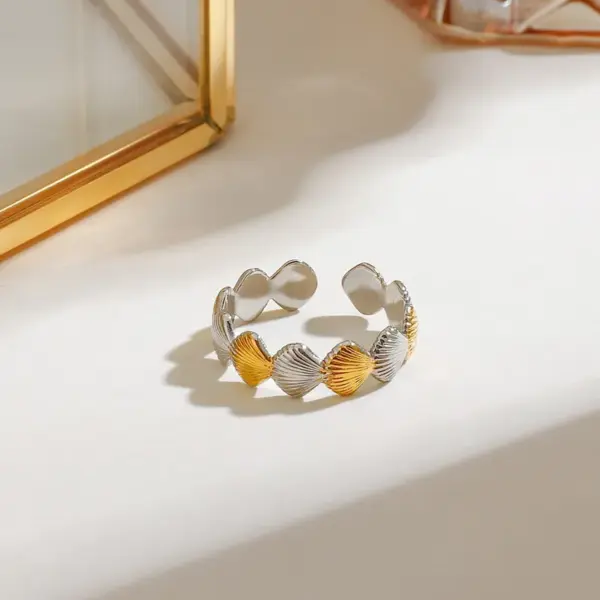 Wholesale 304 Stainless Steel Shell PVD Coated 18K Real Gold Plated Real Gold Plated Vintage Style Simple Style Commute Waterproof Non Tarnish Open Rings Rings