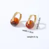 Wholesale PVD Coated K Gold Plated Round 304 Stainless Steel Natural Stone Retro Simple Style Waterproof Non Tarnish Hoop Earrings