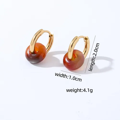 Wholesale PVD Coated K Gold Plated Round 304 Stainless Steel Natural Stone Retro Simple Style Waterproof Non Tarnish Hoop Earrings