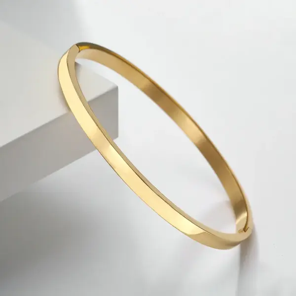 Wholesale Real Gold Plated Circle 304 Stainless Steel Simple Style Waterproof Non Tarnish Bangle