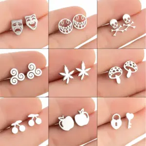 Wholesale PVD Coated Real Gold Plated Apple Stainless Steel Simple Style Waterproof Non Tarnish Ear Studs