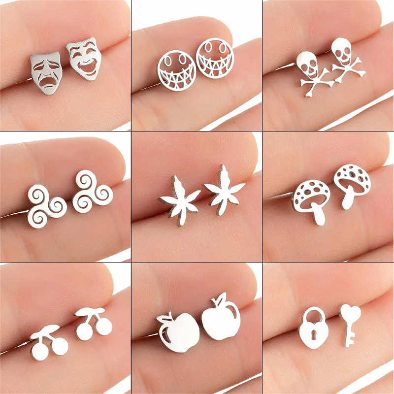 Wholesale PVD Coated Real Gold Plated Apple Stainless Steel Simple Style Waterproof Non Tarnish Ear Studs