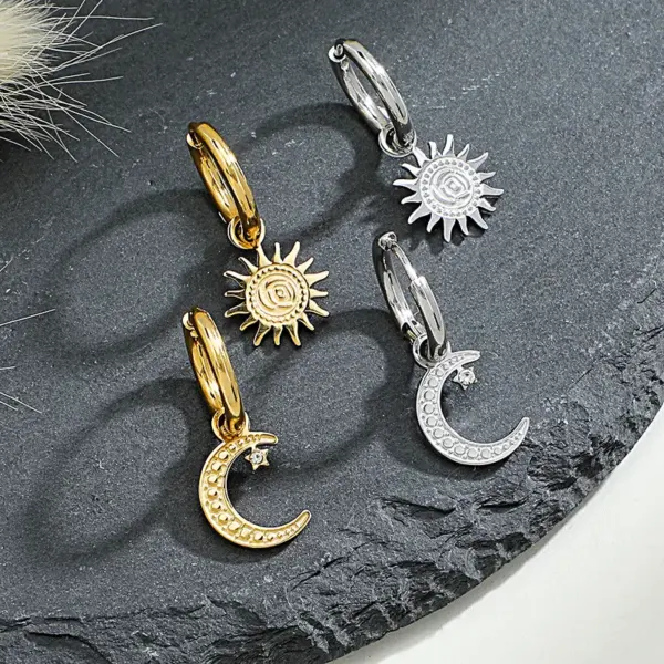 INS Style Geometric Asymmetric Sun And Moon Patchwork Plating 304 Stainless Steel Earrings
