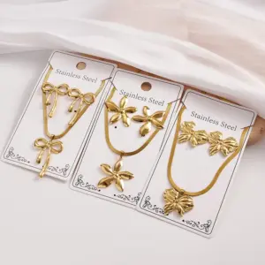 Butterfly Knot Flower Earrings Necklace Set 304 Stainless Steel Electroplated Jewelry Set Casual Holiday Modern Style For Women