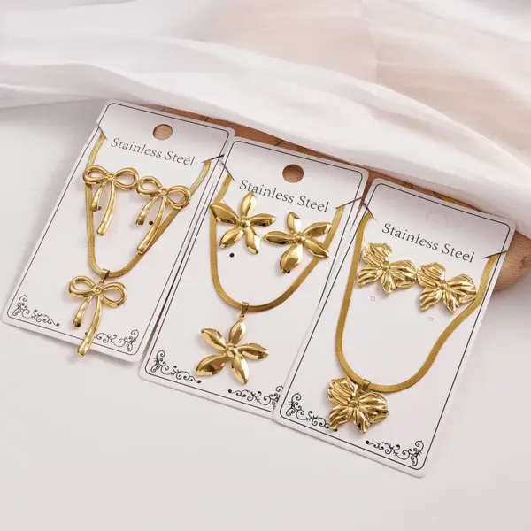 Butterfly Knot Flower Earrings Necklace Set 304 Stainless Steel Electroplated Jewelry Set Casual Holiday Modern Style For Women