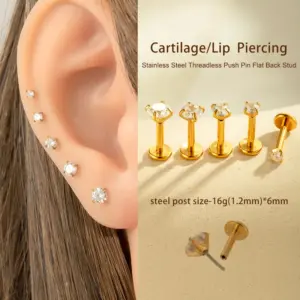 1 Piece Ear Cartilage Rings & Studs Simple Style Round 316L Stainless Steel Waterproof Non Tarnish Surgical Steel Zircon 18K Gold Plated Ear Cartilage Rings & Studs