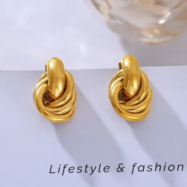 Wholesale PVD Coated Real Gold Plated 18K Gold Geometric 304 Stainless Steel Elegant Vacation Waterproof Non Tarnish Drop Earrings