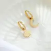 INS Style Geometric Asymmetric Sun And Moon Patchwork Plating 304 Stainless Steel Earrings
