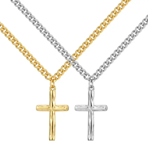 Wholesale Minimalist Elegant Necklace For Women, 18K Gold Plated Hammered Cross Pendant Necklace