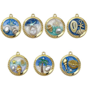 Mix 7 drip oil rack-plated oil painting style marine series - 7 styles each 1-25.5g-sn1105 / Monet garden oil painting style three-dimensional pendant