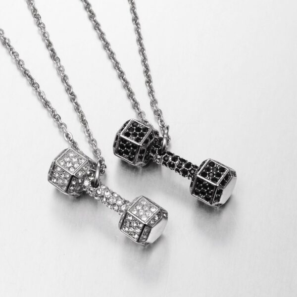 Wholesale Hip-hop diamond-filled dumbbell titanium steel necklace clavicle chain
