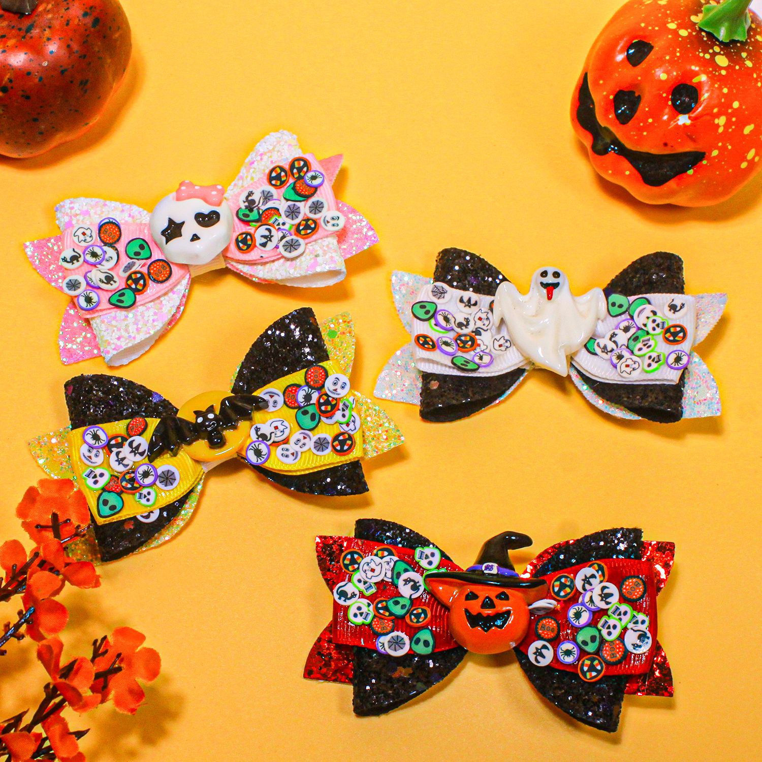 Wholesale pumpkin ghost bat skull candy needle bow chilen's hair clip