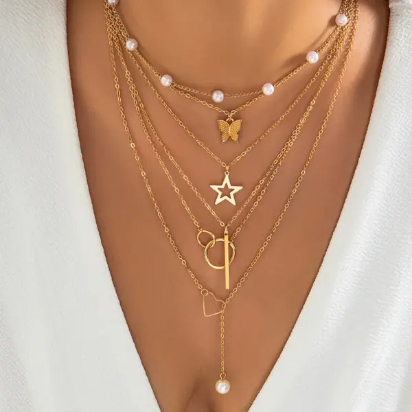 Wholesale Jewelry Retro Star Heart Shape Arylic Alloy Copper Plating Pendant Necklace Cable Chain