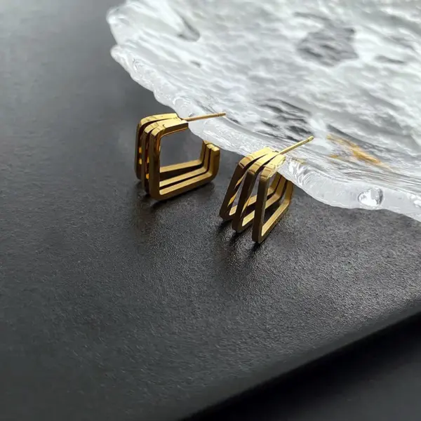 Vacuum Plating Real Gold Plated 18K Gold Gold Plating Silver Plated Geometric 304 Stainless Steel Simple Style Waterproof Non Tarnish Earrings