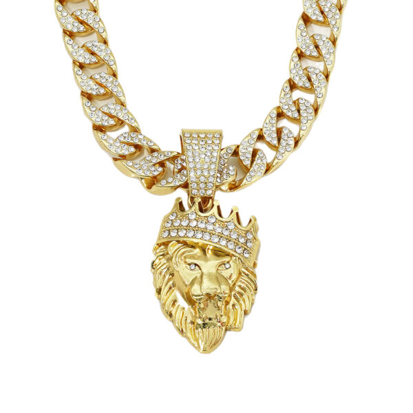 Wholesale Crown Lion Head Alloy Pendant Hip Hop Full Diamond Cuban Chain