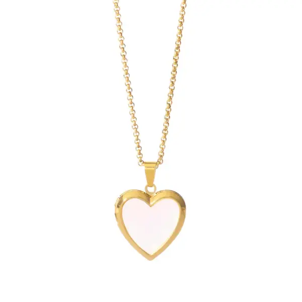 Wholesale 304 Stainless Steel Round Oval Heart Shape PVD Coated Acrylic Rhinestones 18K Gold Real Gold Plated Modern Style Simple Style Waterproof Non Tarnish O-shaped Chain Lobster Trigger Clasp Closure Gold Pendant Necklace Locket Necklace Necklace