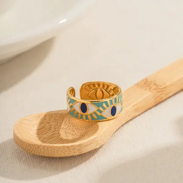 PVD Coated Real Gold Plated Eye 304 Stainless Steel IG Style Waterproof Non Tarnish Open Ring