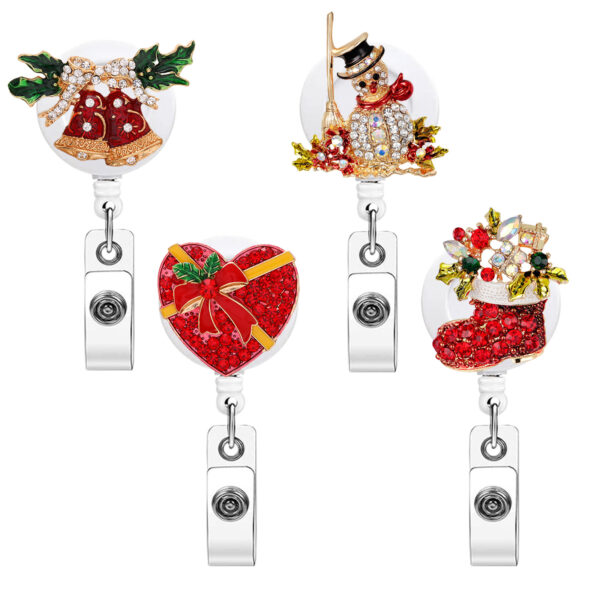Wholesale Christmas Metal Rhinestone Red Series Telescopic Easy-Pull Scroll Badge Easy-Pull Buckle