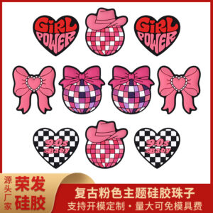 Wholesale Spot Bow Silicone Beads Cute Pink Girl Jewelry DIY Bracelet Accessories Plaid Silicone Beads