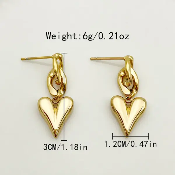 Wholesale PVD Coated Real Gold Plated 14K Gold Heart Shape 304 Stainless Steel IG Style Waterproof Non Tarnish Drop Earrings