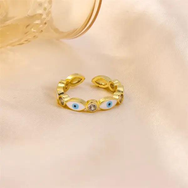 Wholesale Copper 18K Gold Plated Casual Vintage Style Cool Style Enamel Plating Inlay Eye Rhinestones Open Rings
