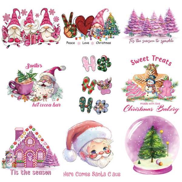 Wholesale Pink Christmas Heat Transfer UV DTF Ready to Press Transfers Wraps