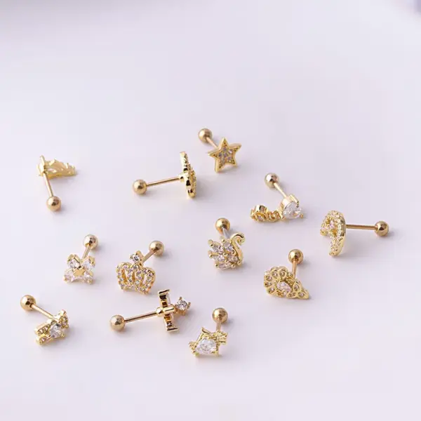316L Stainless Steel Copper Ear Cartilage Rings & Studs Crown Waterproof Non Tarnish Surgical Steel Women'S