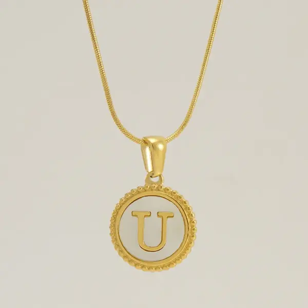 Wholesale Fashion Letter Titanium Steel Inlay Shell Pendant Necklace 1 Piece