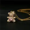 Fashion Copper Micro-inlaid Color Zirconium Turquoise Heart Bear Pendant Necklace