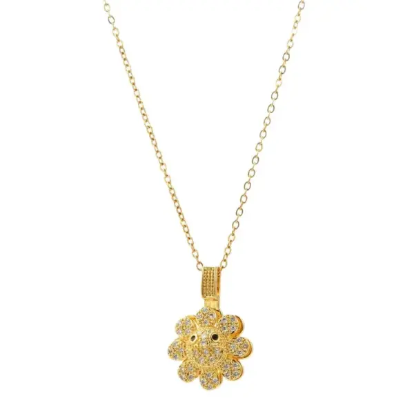 Wholesale Fashionable Titanium Steel Flower Necklace Rotatable Bohemian Style Women's Luxury Aesthetic Lockbone Chain Jewelry Accessory