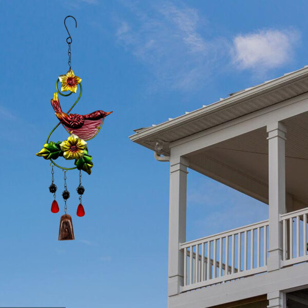 Wholesale Cross-border New Outdoor Bird Wind Bell Iron Crafts Pendant Glass Painted Garden Courtyard Decorations Hanging Ornaments
