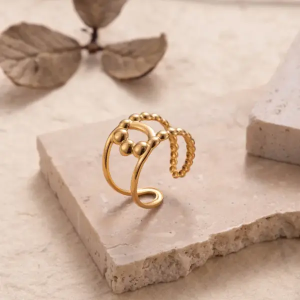 PVD Coated Stripe Solid Color 304 Stainless Steel Retro Waterproof Non Tarnish Open Ring