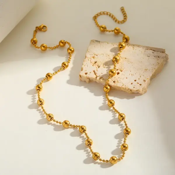 Wholesale 304 Stainless Steel Ball PVD Coated Stone-Free Real Gold Plated Vintage Style Classic Style Waterproof Non Tarnish Mixed Metal Plating Ball Chain Lobster Trigger Clasp Closure Double Layer Necklaces Necklace