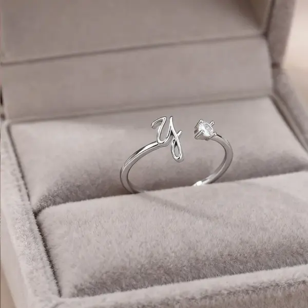 Wholesale Gold Plated Copper Open Ring With Micro-Paved Zirconium Stone Calligraphy Design Unisex Minimalist Daily Commuting Jewelry