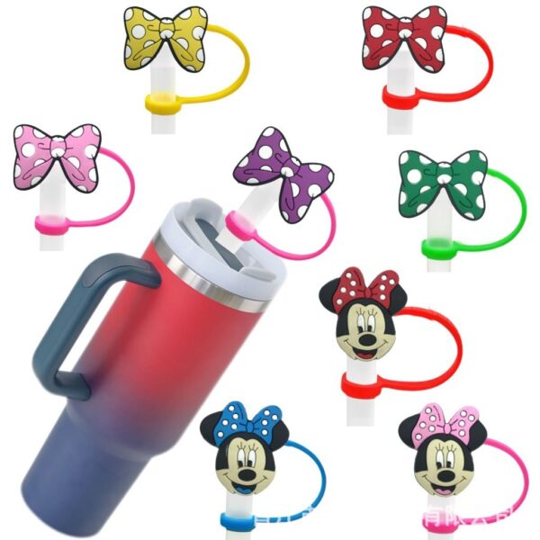 Wholesale Bow Straw Set Straw Cap Silicone Dust Plug Cute Anime Party Straw Decorative in stock