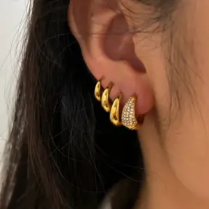 Wholesale 304 Stainless Steel Geometric PVD Coated Rhinestones Real Gold Plated 18K Gold Retro Waterproof Non Tarnish Surgical Steel Gold Earrings
