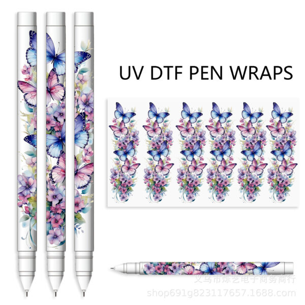 Wholesale 2pcs/pack Butterfly Cow Sunflower UV DTF Transfer Crystal Pen UV DTF Wraps